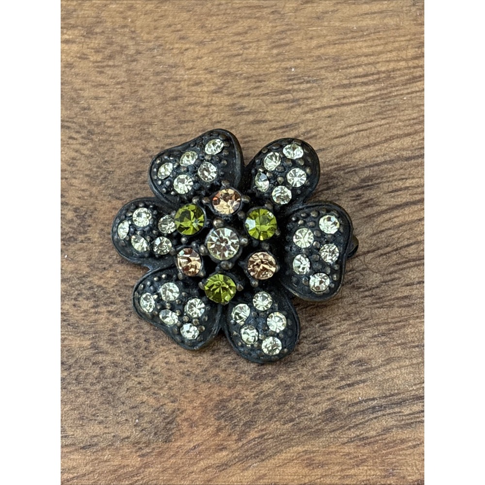 Vintage Rhinestone Brooch Pin Citrine Colors Bronze Casting Multi Stones